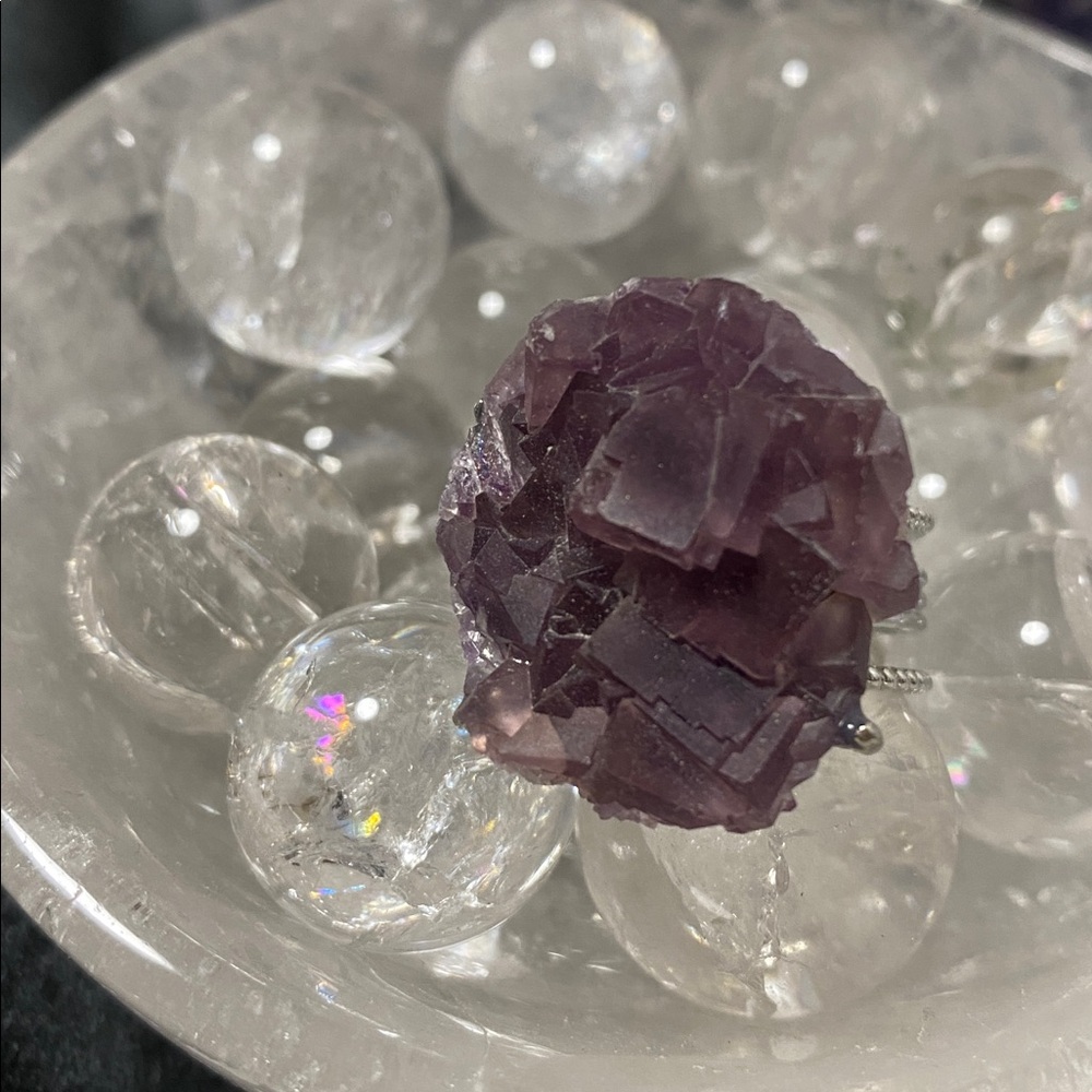 Natural Purple Fluorite Druzy Statement Ring – Raw Mineral Specimen Jewelry